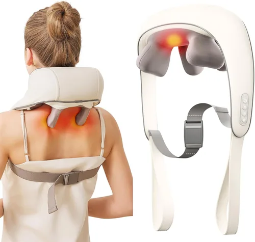 Masajeador de cuello y hombros para aliviar el dolor de tejido profundo, masajeador Shiatsu de amasamiento profundo con calor para aliviar el