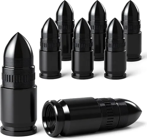 Miniatura 45 de 4 piezas de tapas de válvula de neumático estilo bala, resistentes a la corrosión, tapas universales de válvula de neumático de aleación de aluminio