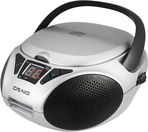 Craig CD6925 - Caja de CD estéreo portátil de carga superior con radio estéreo AM/FM Bluetooth inalámbrico y puerto AUX (plata, Bluetooth)