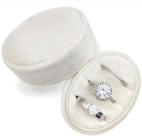 Caja de anillos de terciopelo ovalada de 3 ranuras - Caja premium para anillos de boda de tres ranuras, organizador de joyería vintage hecho a mano