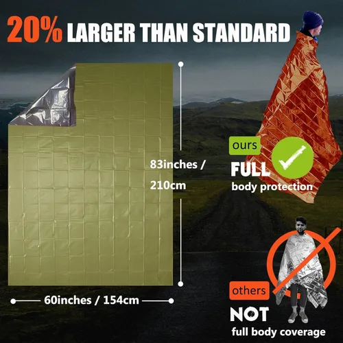 Miniatura 4 de Frelaxy Paquete de 2/4 mantas de emergencia, extra gruesas, extra grandes, con silbatos, bolsas de almacenamiento y funda de EVA