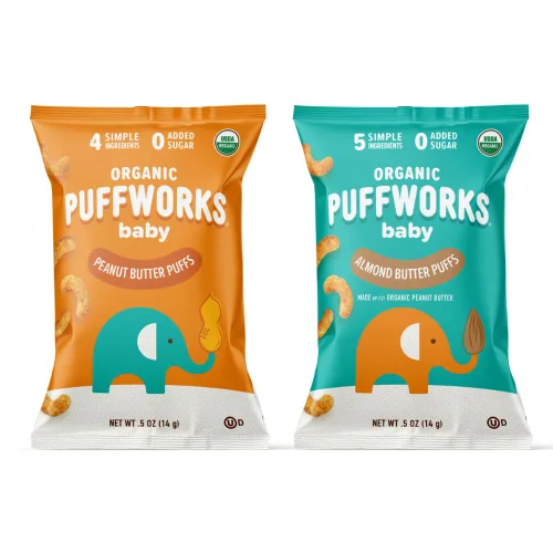 Miniatura 10 de Puffworks Baby Organic Peanut Butter Puffs, perfecto para la introducción temprana del maní, proteína a base de plantas, USDA orgánico, sin gluten
