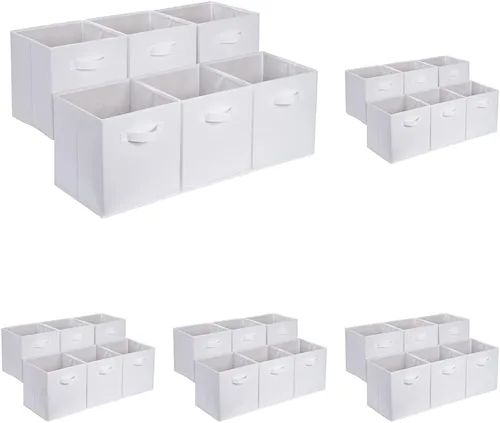 Miniatura 26 de Amazon Basics Contenedores de Almacenamiento Organizadores de Cubo con Asas, Tela Plegable, Paquete de 6, 10.5"x10.5"x11", Blanco/Gris Claro