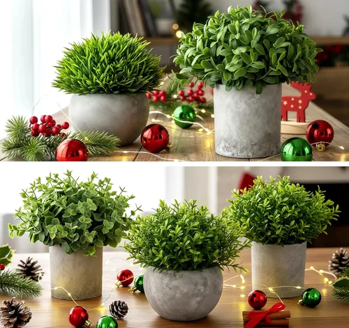 Miniatura 6 de Lemonfilter Pequeñas plantas falsas, paquete de 5 mini plantas artificiales de eucalipto en maceta, plantas artificiales de plástico para estantes 2