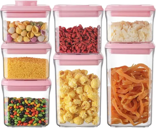 Ankou Recipiente Hermético para Almacenamiento de Alimentos - 7 Piezas Contenedor Práctico de Un Botón Contenedores de Alimentos Apilables para