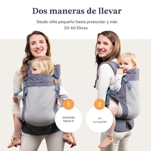 Miniatura 2 de Beco Portabebés para niños pequeños con malla 3D transpirable y asiento extra ancho, estilo mochila y transporte frontal - Mochila ligera para niños