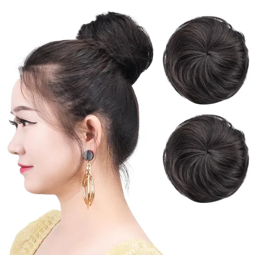 Miniatura 17 de Moños para el cabello, 2 unidades, color marrón, moño falso, para el lugar de trabajo, nupcial, boda, pelo updo para mujeres y abuelas