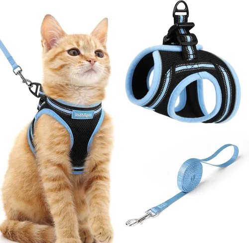 Miniatura 17 de rabbitgoo Juego de arnés y correa para gatos para caminar a prueba de escape, chaleco suave ajustable para gatitos con tira reflectante para gatos