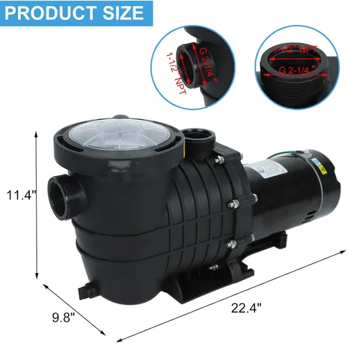 Miniatura 3 de Bomba de piscina de 2.0 HP en /sobre tierra, bombas de agua de piscina de una sola velocidad de 110V 6600GPH lnground sobre tierra con cesta