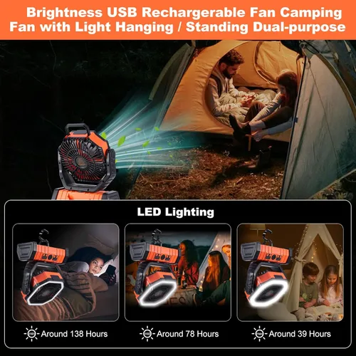 Miniatura 7 de Ventilador solar de campamento de 20000 mAh con panel solar de 10 W, banco de energía solar recargable para exteriores, linterna LED, tienda