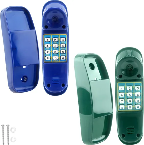 Miniatura 8 de Swingset - Juego de 2 teléfonos de plástico con llave numérica para niños, patio de recreo, accesorios para casa de árbol (amarillo, verde)