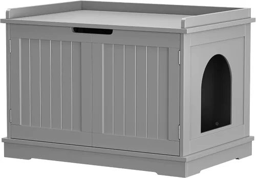 Miniatura 10 de Zeny – Armario para caja de arena para gatos, gabinete de madera con divisor, banco de almacenamiento moderno, se adapta a la mayoría de cajas