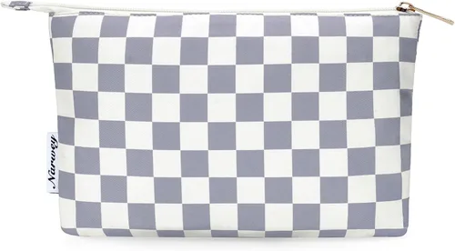 Miniatura 16 de Narwey Bolsa de Maquillaje Grande para Bolso de Cuero Vegano de Viaje Bolsa de Cosméticos con Cremallera para Mujeres, A-Negro