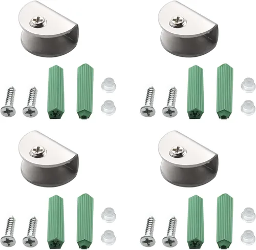 Miniatura 24 de MroMax 12PCS 1.1" x 0.87" x 0.47" (LxWxH) Soporte de estante de vidrio semicírculo ajustable acero inoxidable puerta gabinete clip plateado