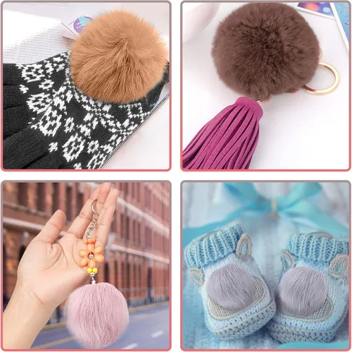 Miniatura 7 de SIQUK - 30 piezas de bolas de pompón de piel sintética esponjosas con lazo elástico para sombreros, gorras, zapatos, bufandas, guantes, bolsos