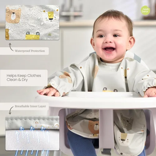 Miniatura 4 de Baberos impermeables para comer (niño o niña de 6 a 24 meses) – Babero de manga larga para bebé destete 02 - Picnic de Ositos de Peluche (1 Pack)