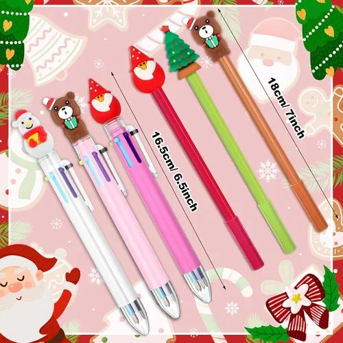 Miniatura 3 de Outus Juego de 16 bolígrafos de Navidad, 8 bolígrafos con temática navideña y 8 bolígrafos retráctiles multicolor para niños y estudiantes, muñeco