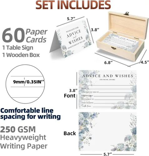 Miniatura 2 de Consejos y deseos para el señor y la señora – 60 mensajes florales de boda con caja de almacenamiento – Juego de deseos románticos para matrimonio