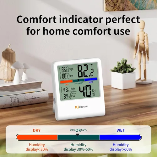 Miniatura 3 de Termómetro digital higrómetro, termómetro de pared interior de humedad con alta precisión, adecuado para invernadero, hogar y oficina, batería AAA