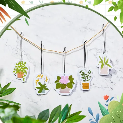 Miniatura 2 de 15 piezas de ambientadores de plantas colgantes divertidos, accesorios de plantas colgantes para espejo de coche, decoración de coche linda