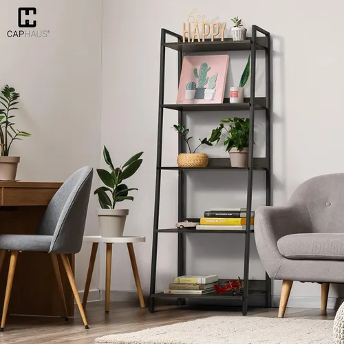 Miniatura 2 de CAPHAUS Estantería con escalera de 5 niveles, estante de pie de 24 pulgadas de ancho, estante de almacenamiento, estantes industriales para libros