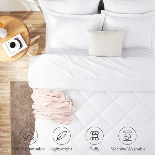 Miniatura 2 de CozyLux Juego de edredón tamaño matrimonial, blanco, toda la ropa de cama en una sola bolsa, 7 piezas: edredón de relleno alternativo, sábanas