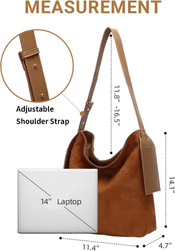 Miniatura 5 de Herald Bolso de hombro de ante suave y holgado para mujer, bolso cruzado retro con correa ajustable