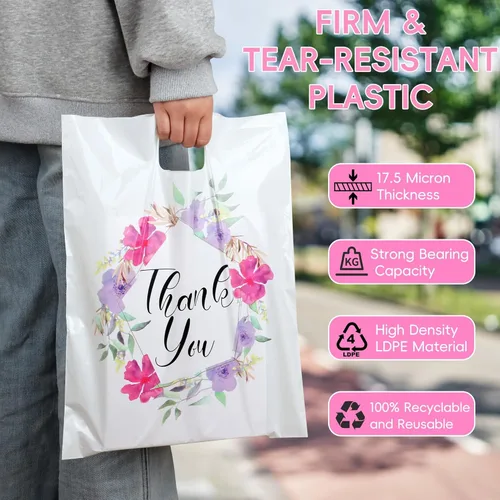 Miniatura 2 de POPGIFTU Bolsas de agradecimiento florales con asas, bolsa de plástico de 12 x 15 pulgadas, paquete de 100 – Boutique, regalo, recuerdo de fiesta