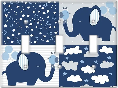 Miniatura 12 de Placa decorativa para interruptor de pared, elefante bebé en placa de interruptor de decoración azul, linda ilustración perfecta para habitación