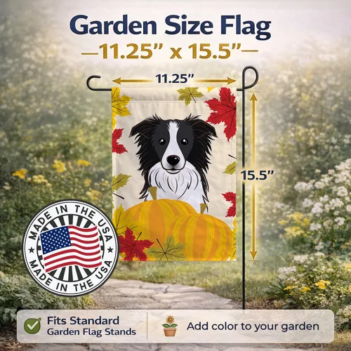 Miniatura 3 de Caroline's Treasures BB2047GF Bandera de jardín de Acción de Gracias Border Collie, bandera decorativa para patio exterior, obras de arte de patio