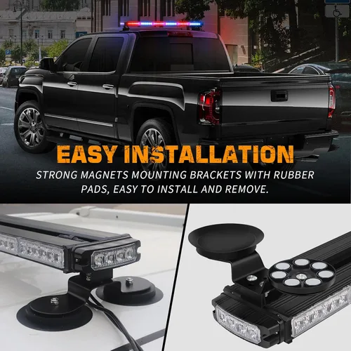 Miniatura 5 de XRIDONSEN - Barra de luz estroboscópica de techo de 28.4 pulgadas, 80 luces LED de seguridad magnéticas Luces de tráfico de doble cara