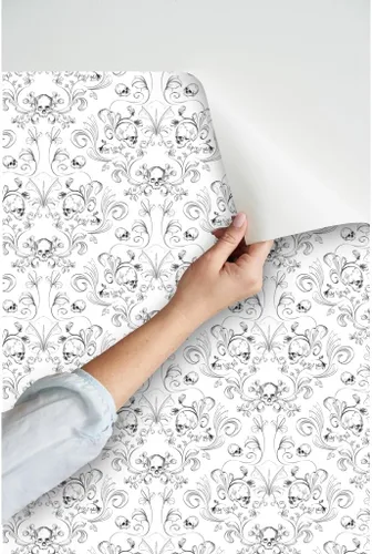 Miniatura 3 de Spoonflower Papel tapiz para despegar y pegar, diseño textil de damasco de calavera, tela artística de Halloween, papel tapiz extraíble personalizado
