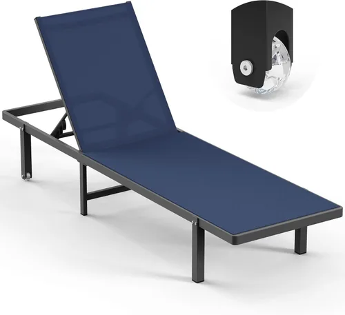 Miniatura 22 de Sillas de Descanso para Piscina, Tumbona al Aire Libre con Ruedas y Reclinable de 5 Posiciones -Fácil de Mover- Silla de Descanso de Aluminio