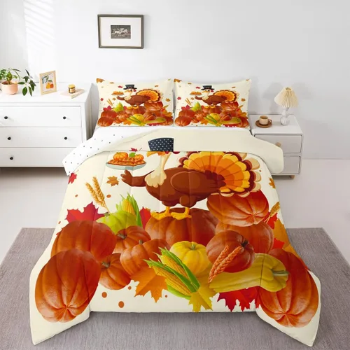 Miniatura 43 de Juego de edredón de calabaza de otoño tamaño individual para niños y niñas, juego de ropa de cama para niños, mujeres y hombres, ultra suave