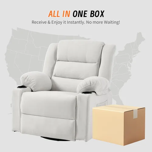 Miniatura 9 de Mecedora reclinable para adultos, silla reclinable giratoria de 360° con masaje y calefacción, mecedora manual con portavasos para sala de estar