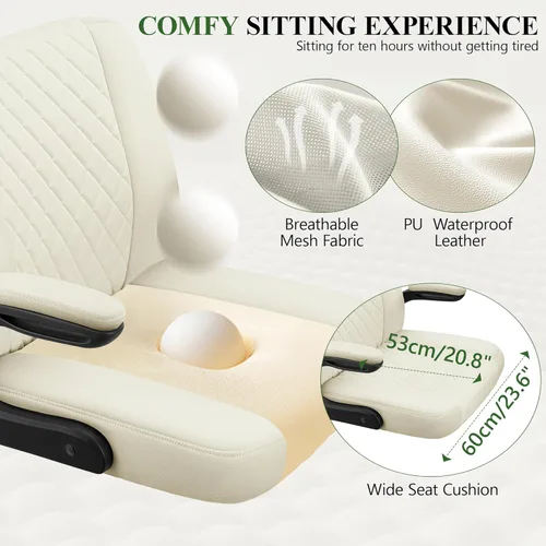 Miniatura 7 de Silla de oficina Criss Cross con respaldo abatible 2 en 1 – Silla ergonómica de cuero PU para sentarse en el suelo, altura ajustable, giro de 360°