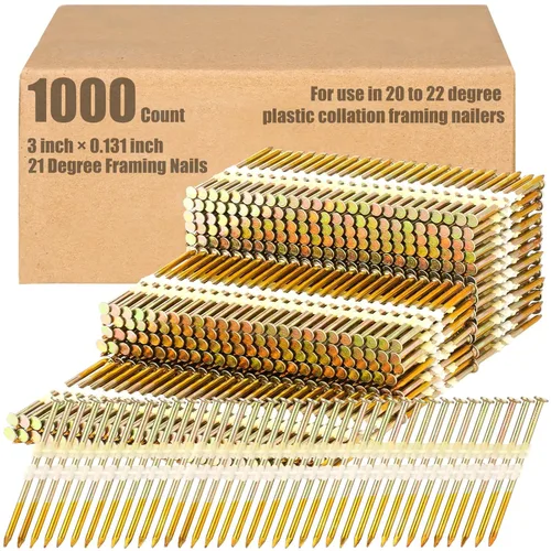 Miniatura 11 de Pasimy 1000 por caja 3-1/2 x 0.131 Pulgadas Clavos de marco de cabeza redonda completa de 21 grados con vástago liso en plástico engarzado