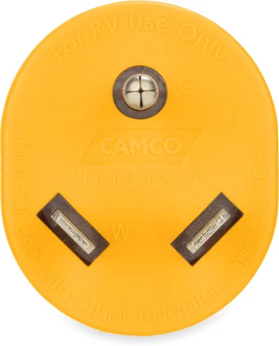 Miniatura 7 de Adaptador eléctrico Camco PowerGrip 30AM/15AF para cámper y caravana, cuenta con conexiones macho de 30 amperios y hembra de 15 amperios, diseñado