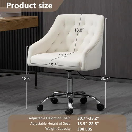 Miniatura 3 de Silla de Oficina para Hogar, Silla Giratoria Ajustable de Terciopelo, Silla Decorativa con Brazos, Adorno de Clavos, para Dormitorio, para Sala