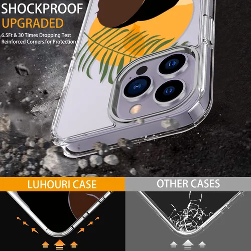 Miniatura 3 de LUHOURI Funda para iPhone 15 Pro con protector de pantalla, acrílico transparente Funda protectora de carga inalámbrica, ajuste delgado, diseños