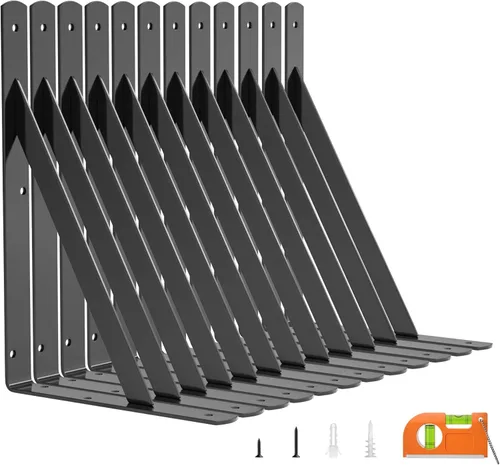 Miniatura 9 de LuckIn Paquete de 12 soportes de estante resistentes, soportes de estante de pared de 10 pulgadas para estantes flotantes de 10 y 12 pulgadas