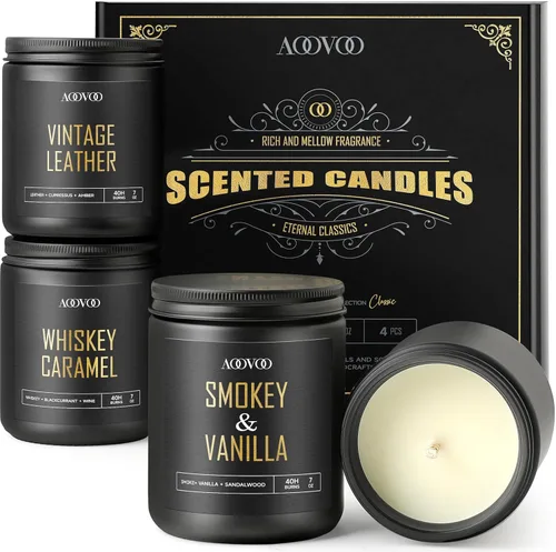 Miniatura 10 de AOOVOO Velas perfumadas para hombres – Paquete de 4 velas para el hogar, cera de soja de 36 onzas, tiempo de combustión de 200 horas, juego de velas