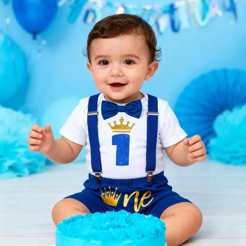 Miniatura 7 de GRNSHTS Ropa divertida de primer cumpleaños para bebé niño, mameluco con pajarita, mameluco para tartas
