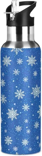 Miniatura 8 de BPA-Free Sport Water Bottle Insulated 32 Oz, Stainless Steel Water Bottle for Gym Outdoor Travel School, White Snowflakes Blue