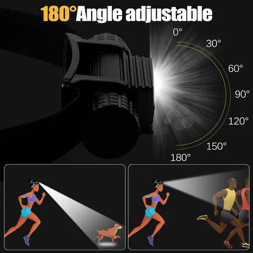 Miniatura 6 de Linterna frontal recargable, 2000 lúmenes, lámpara LED súper brillante para adultos, IP67 impermeable recargable con 9 modos, linterna de cabeza