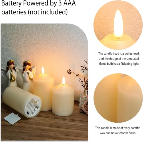 Miniatura 3 de JHY DESIGN Juego de velas 3D sin llama de 4/5/6 pulgadas de alta cera real, pilares LED parpadeantes con temporizador de control remoto de 8 teclas