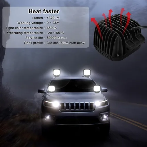 Miniatura 2 de Kawell Luz de conducción LED de 48 W, luz antiniebla adicional de 6000 K, focos LED IP67, luz de trabajo LED impermeable para motocicleta