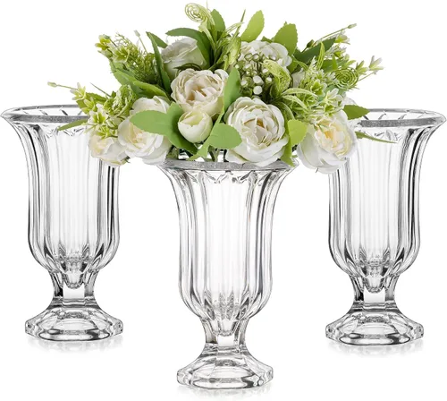 Miniatura 9 de Glasseam Jarrones de vidrio para decoración, juego de 3 jarrones pequeños de compota, jarrones acanalados para centros de mesa, jarrón de pedestal
