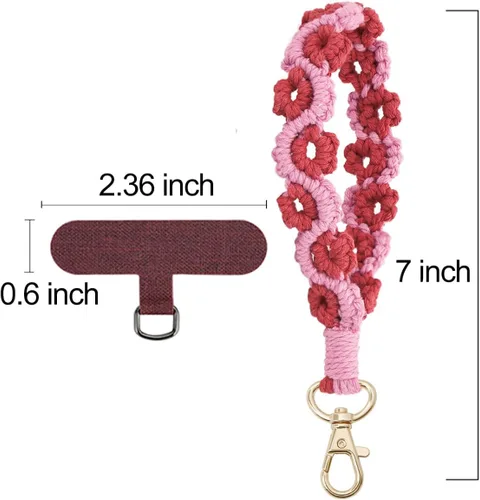 Miniatura 6 de Correa de muñeca bohemia de macramé para teléfono, cordón para teléfono celular con pestaña de amarre, dije de llavero, cadena de teléfono Flores