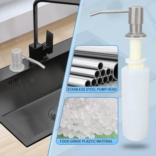 Miniatura 5 de Dispensador de jabón para platos para fregadero de cocina de níquel cepillado, dispensador de jabón para debajo del fregadero con cabezal de bomba